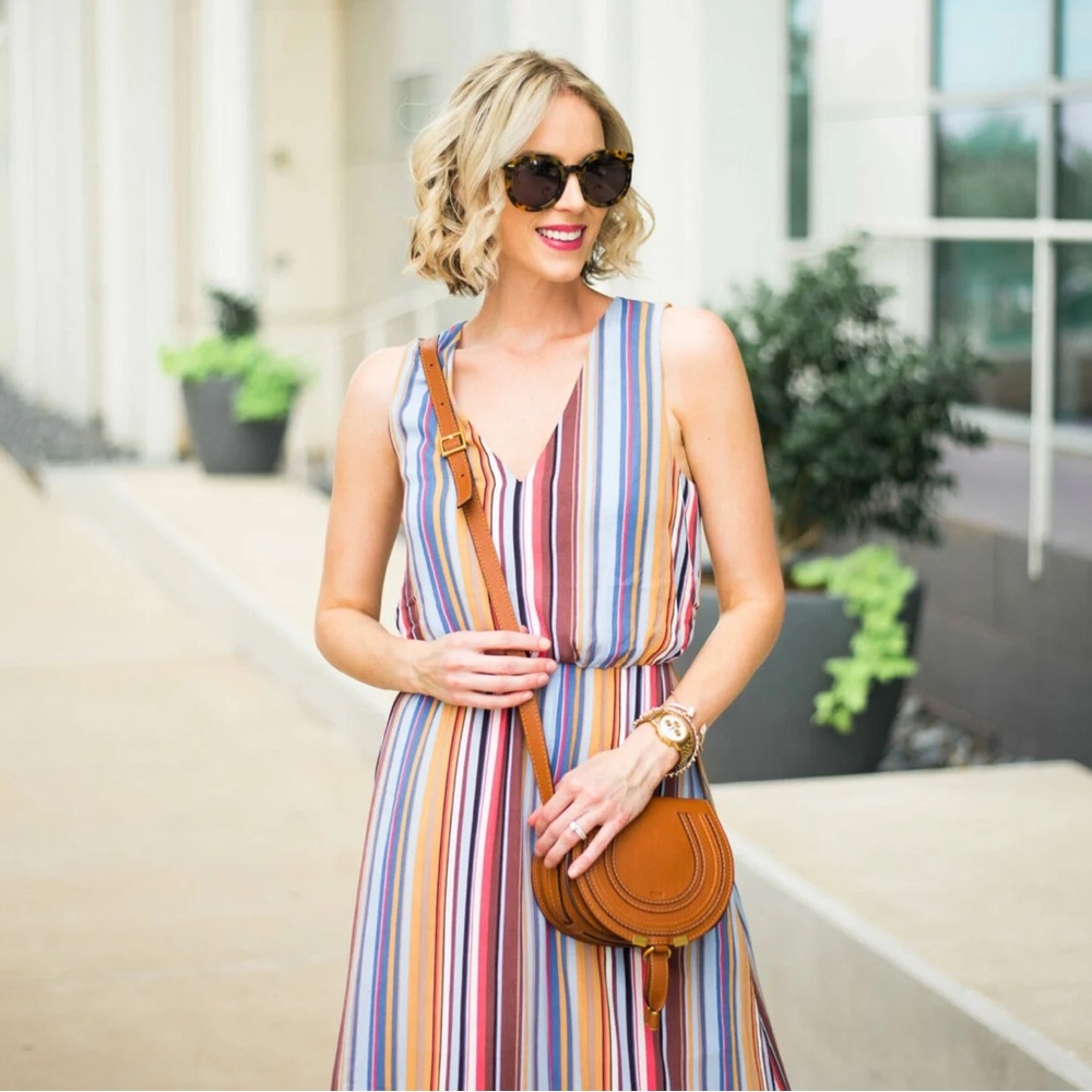 WAYF Sleeveless Blouson Colorful Striped Midi Dress - Picture 5 of 13